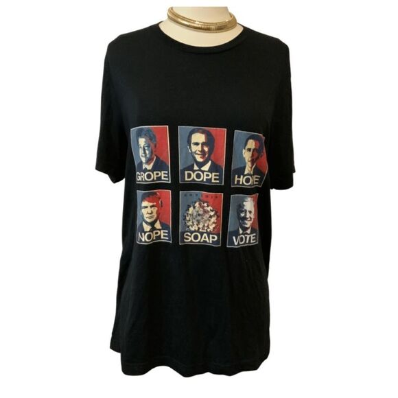 Canvas Grope Dope Hope Nope Pope Mope Cope Vote Black T-shirt Large president - Picture 1 of 8